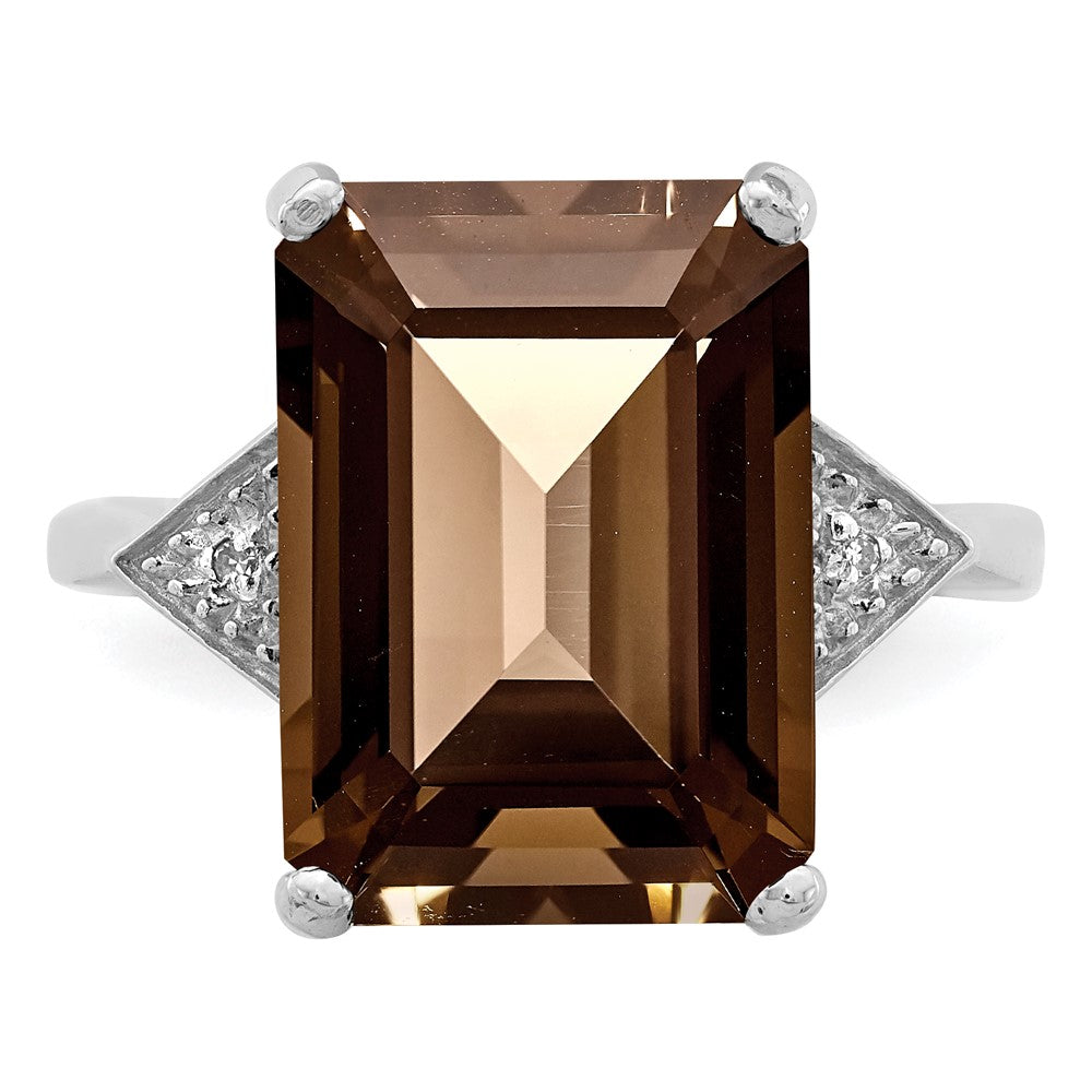 Sterling Silver Rhodium Smoky Quartz & Diamond Ring - 8
