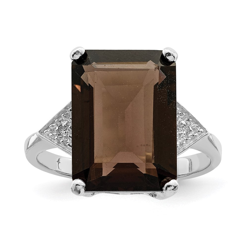 Sterling Silver Rhodium Smoky Quartz & Diamond Ring - 2