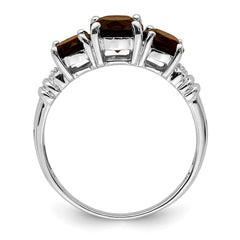 Sterling Silver Rhodium 3 Stone Smoky Quartz & Diamond Ring - 4
