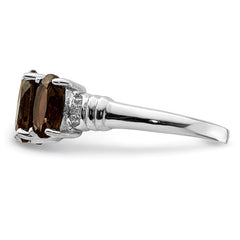 Sterling Silver Rhodium 3 Stone Smoky Quartz & Diamond Ring - 3