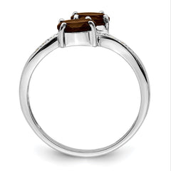 Sterling Silver Rhodium Smoky Quartz & Diamond Ring - 3