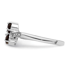 Sterling Silver Rhodium 2 Pear Smoky Quartz & Diamond Ring
