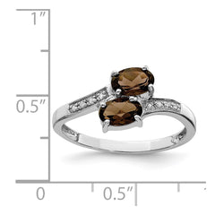 Sterling Silver Rhodium Smoky Quartz & Diamond Ring - 3