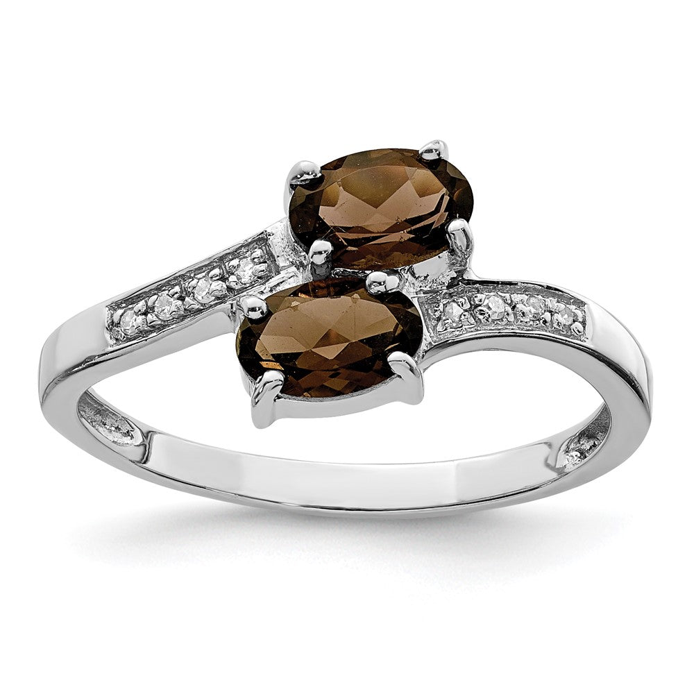 Sterling Silver Rhodium Smoky Quartz & Diamond Ring - 3