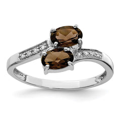 Sterling Silver Rhodium Smoky Quartz & Diamond Ring - 3