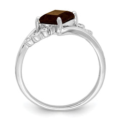 Sterling Silver Rhodium Princess-cut Smoky Quartz & Diamond Ring - 2
