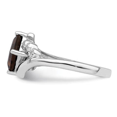 Sterling Silver Rhodium Princess-cut Smoky Quartz & Diamond Ring - 2