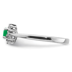 Sterling Silver Rhodium-plated Round Emerald & Diamond Ring - 3