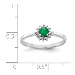 Sterling Silver Rhodium-plated Round Emerald & Diamond Ring - 2