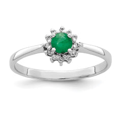 Sterling Silver Rhodium-plated Round Emerald & Diamond Ring - 3