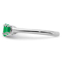 Sterling Silver Rhodium-plated Emerald 3 Stone and Diamond Ring - 2