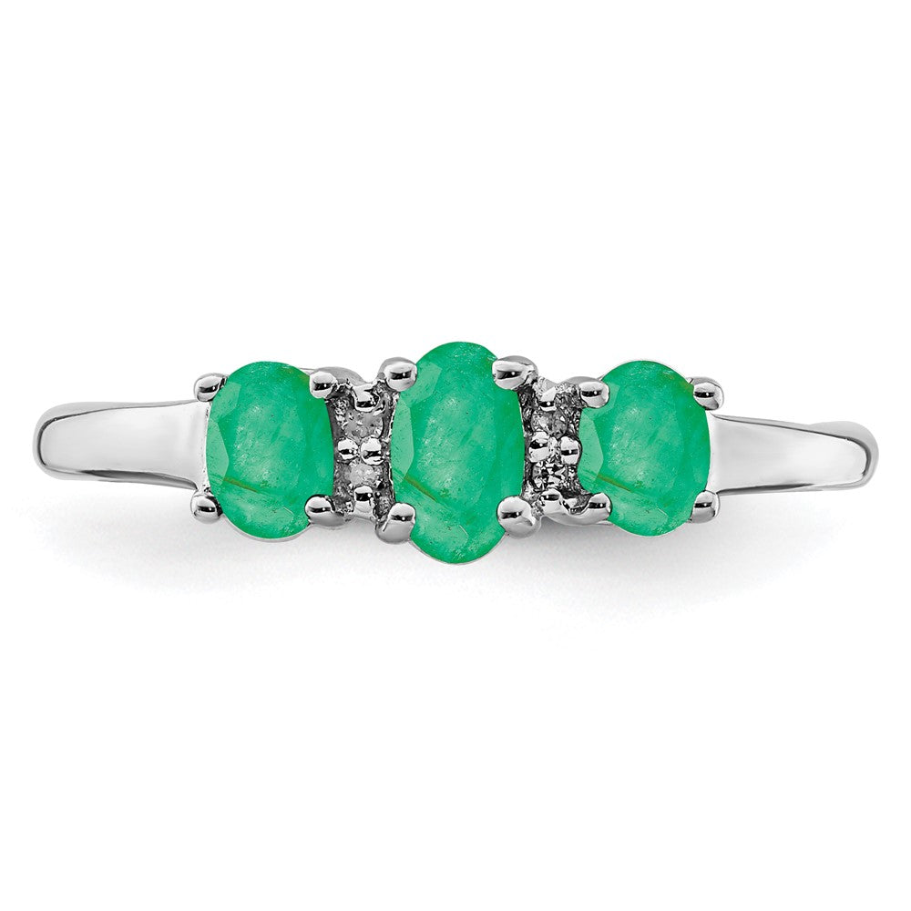 Sterling Silver Rhodium-plated Emerald 3 Stone and Diamond Ring - 3