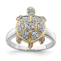 Sterling Silver Rhodium-plated CZ and Flash Gold-Plated Turtle Ring - 2