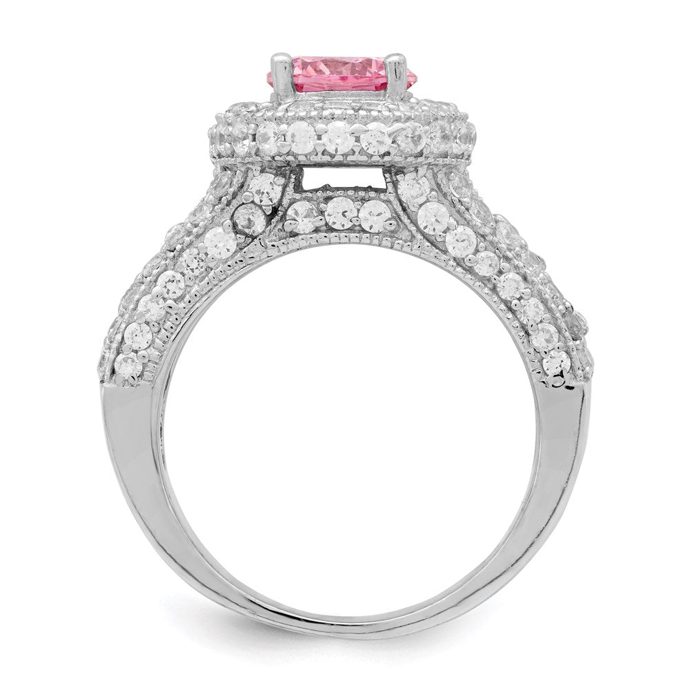 Sterling Silver Rhodium-plated Round Pink and White CZ Ring - 2