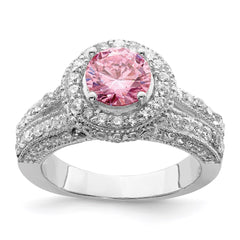 Sterling Silver Rhodium-plated Round Pink and White CZ Ring - 2