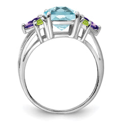 Sterling Silver Rhodium Light Swiss Blue Topaz, Amethyst & Peridot Ring - 2