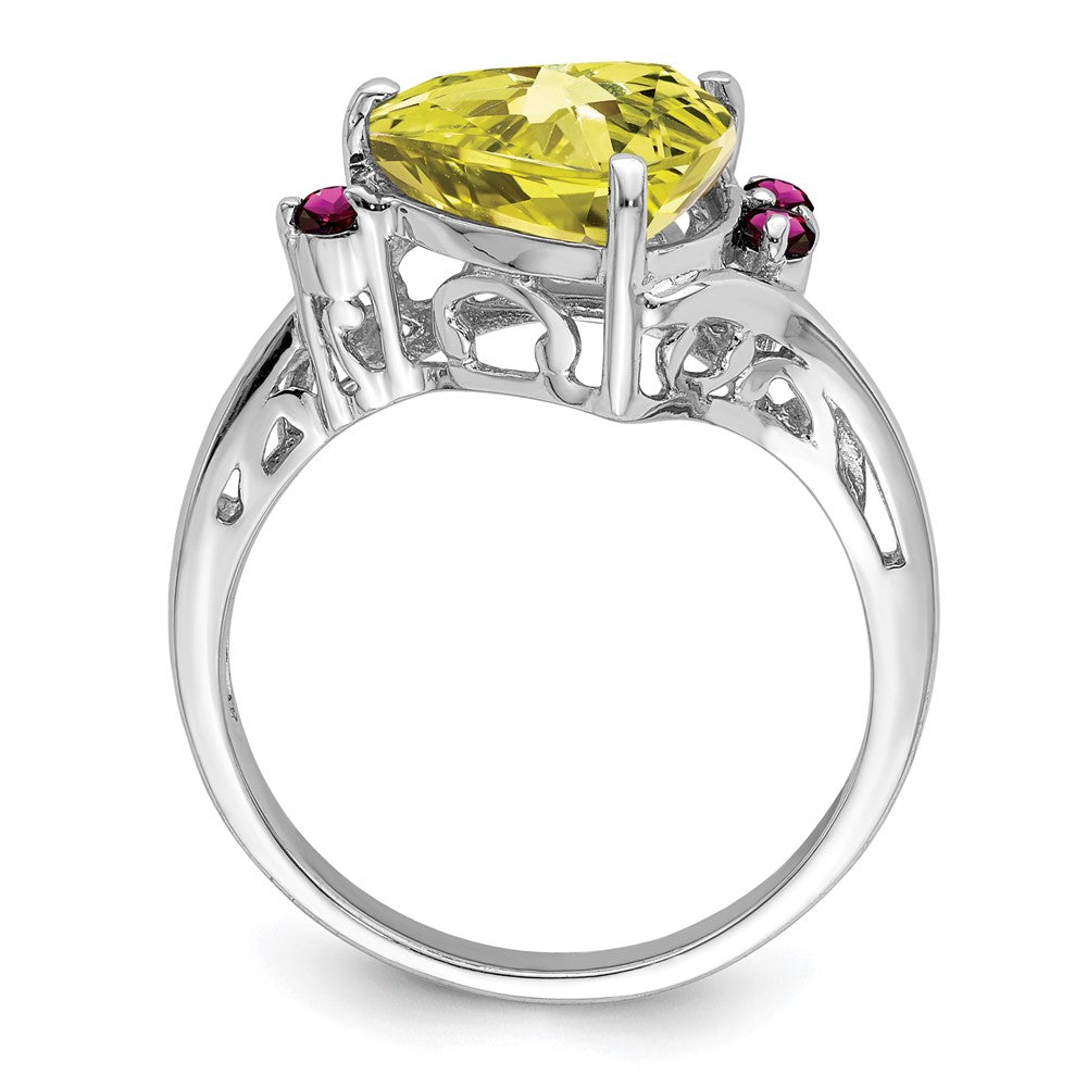 Sterling Silver Rhodium Lemon Quartz & Rhodolite Garnet Ring - 6