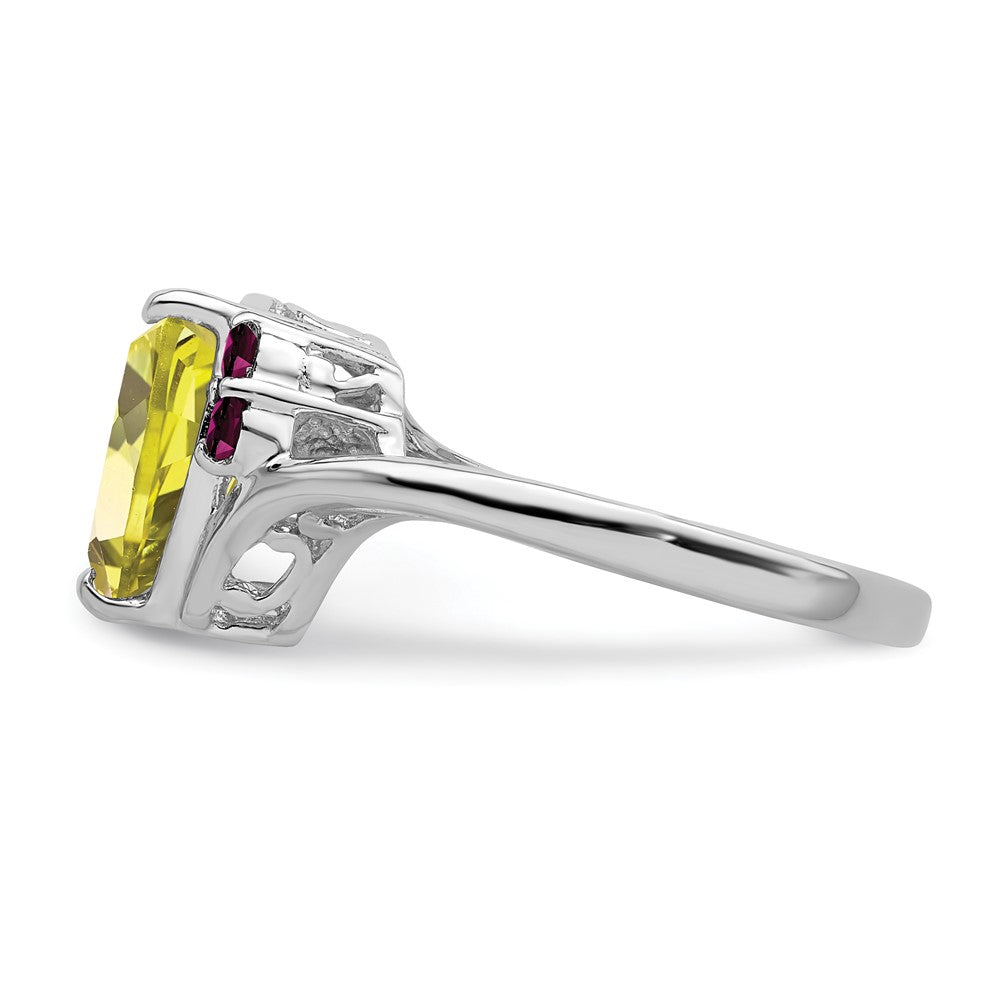 Sterling Silver Rhodium Lemon Quartz & Rhodolite Garnet Ring - 6