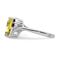 Sterling Silver Rhodium Lemon Quartz & Rhodolite Garnet Ring - 6
