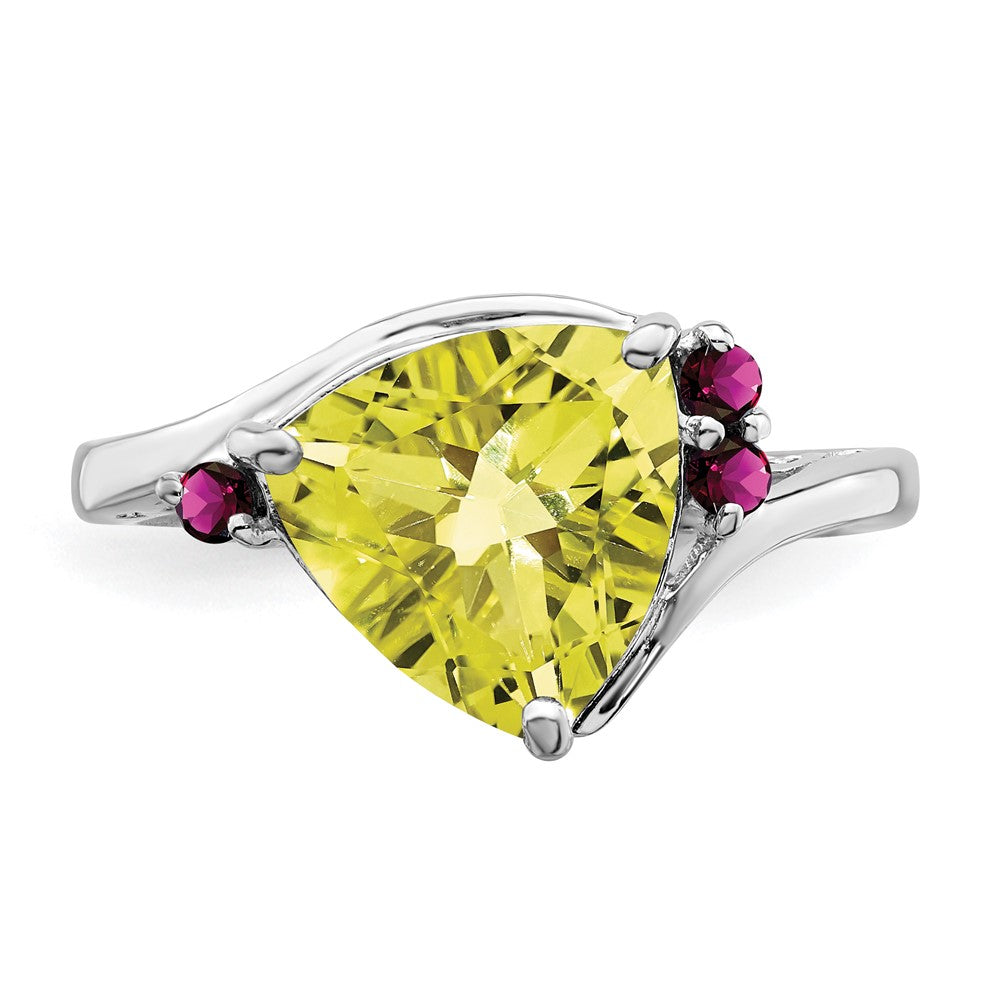 Sterling Silver Rhodium Lemon Quartz & Rhodolite Garnet Ring - 6