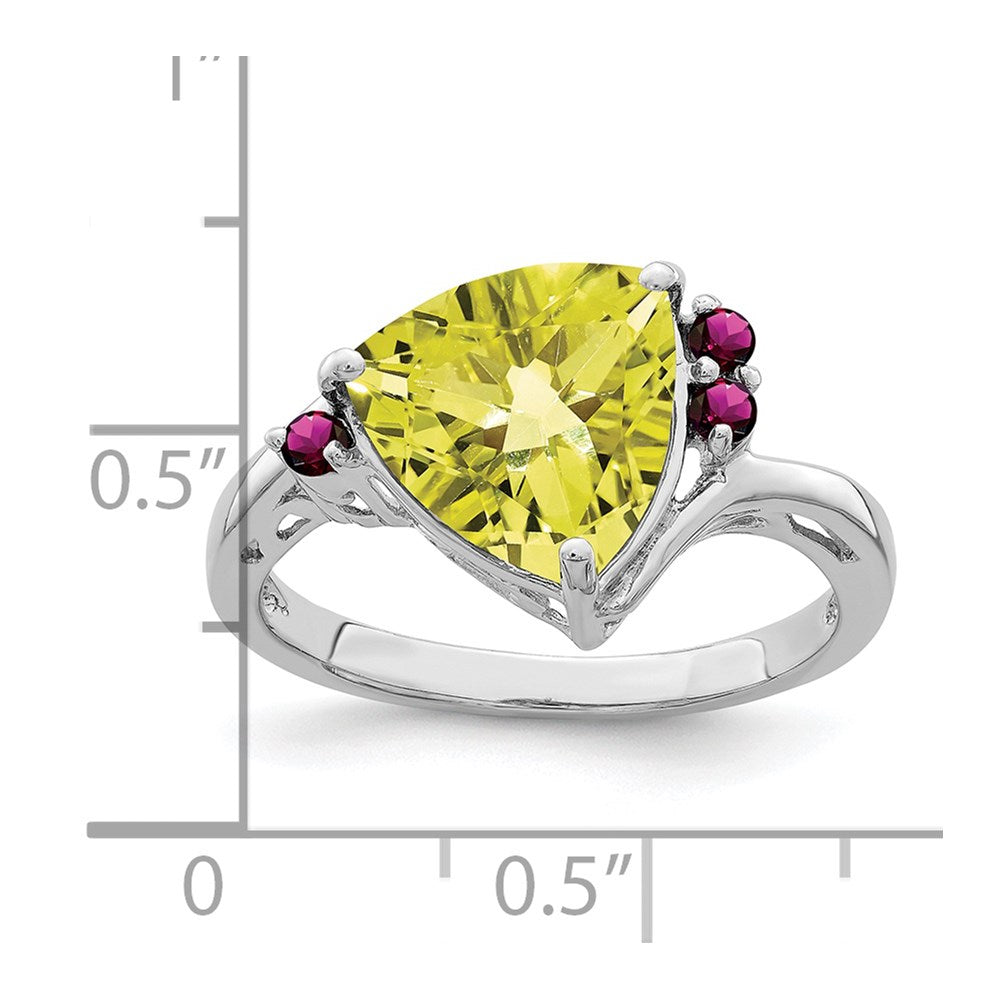 Sterling Silver Rhodium Lemon Quartz & Rhodolite Garnet Ring - 6