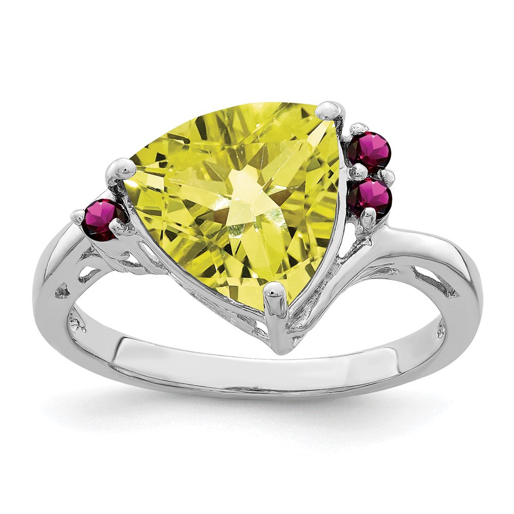 Sterling Silver Rhodium Lemon Quartz & Rhodolite Garnet Ring - 6