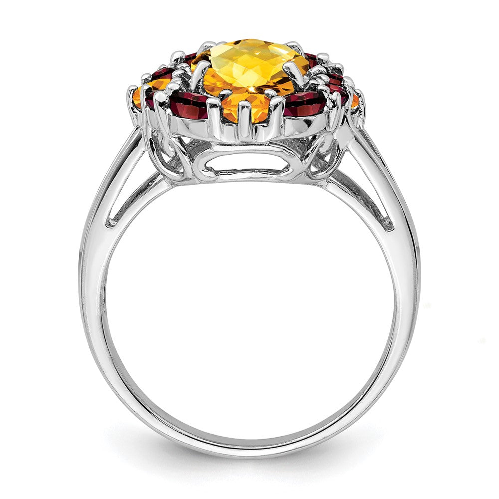 Sterling Silver Rhodium Citrine & Garnet Ring - 4