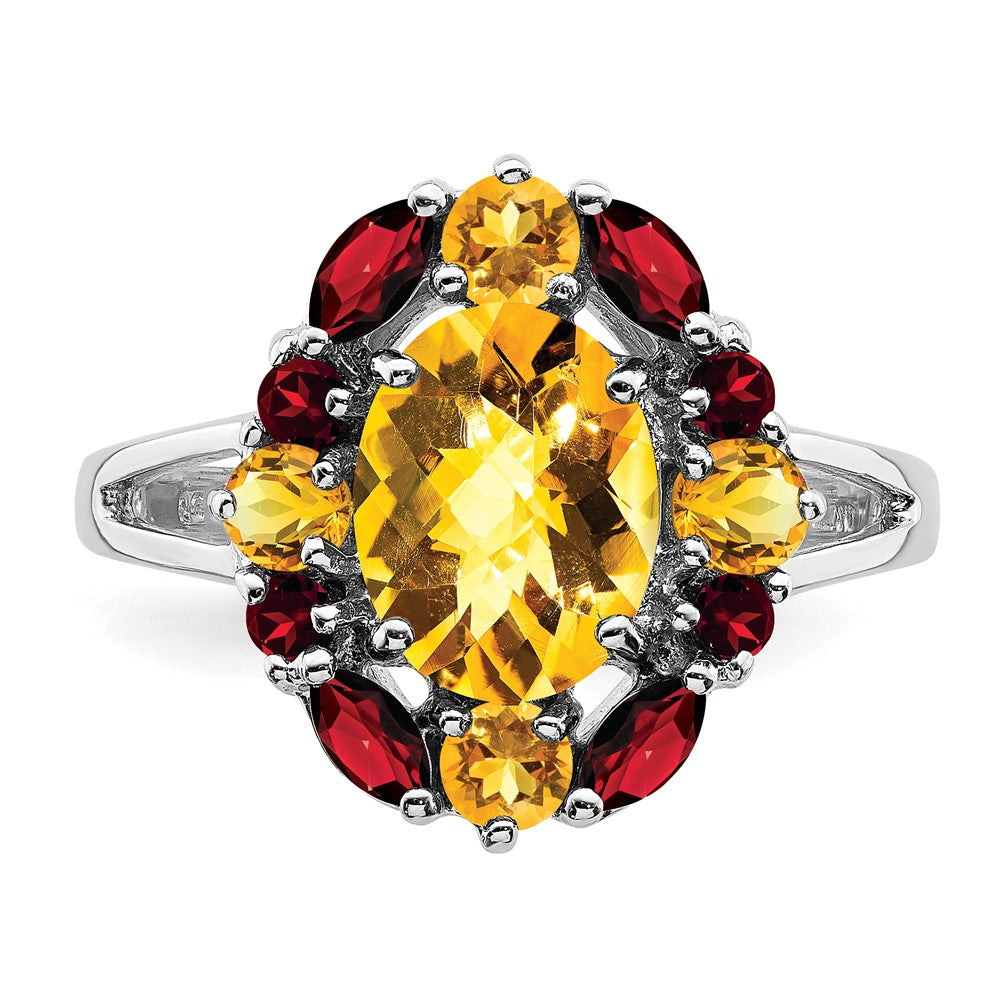 Sterling Silver Rhodium Citrine & Garnet Ring - 4