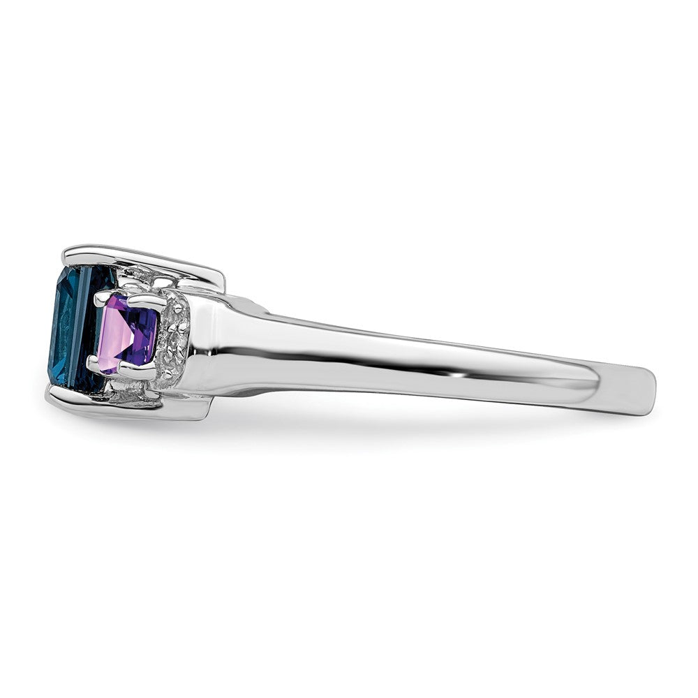 Sterling Silver Rhodium London Blue Topaz, Amethyst & Diam. Ring - 6