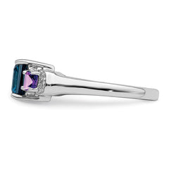 Sterling Silver Rhodium London Blue Topaz, Amethyst & Diam. Ring - 6