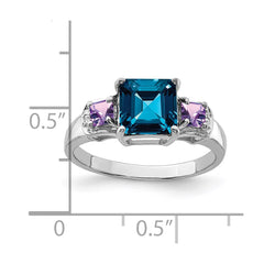Sterling Silver Rhodium London Blue Topaz, Amethyst & Diam. Ring - 4