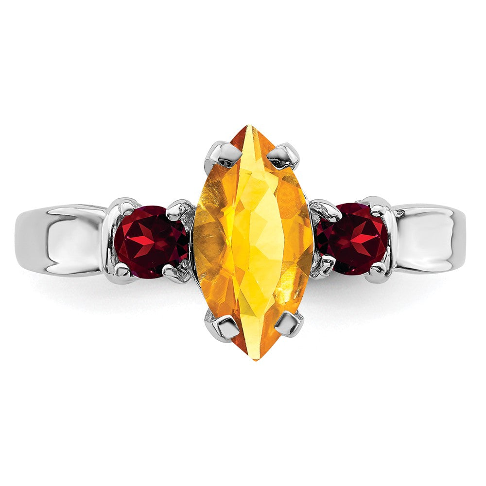 Sterling Silver Rhodium Citrine & Garnet Ring - 6