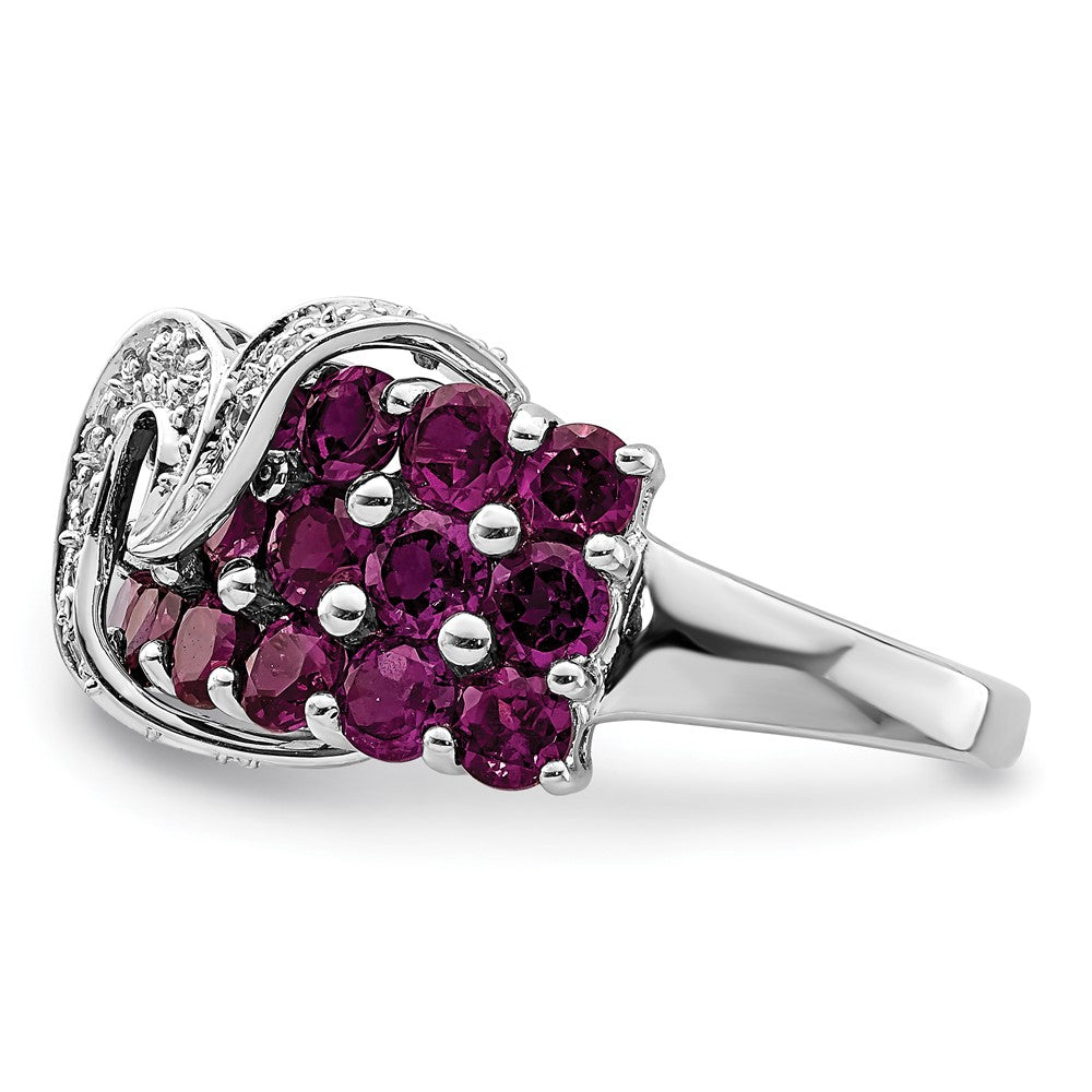 Sterling Silver Rhodium-plated Rhodolite Garnet & Diamond Ring - 5