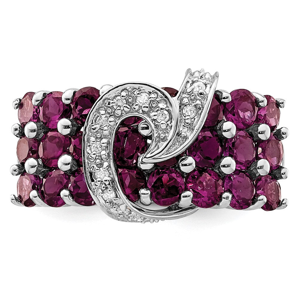 Sterling Silver Rhodium-plated Rhodolite Garnet & Diamond Ring - 4