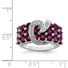 Sterling Silver Rhodium-plated Rhodolite Garnet & Diamond Ring - 6