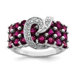 Sterling Silver Rhodium-plated Rhodolite Garnet & Diamond Ring - 4
