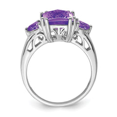 Sterling Silver Rhodium-plated Checker-Cut Amethyst Ring - 6