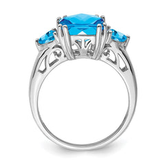 Sterling Silver Rhodium Checker-Cut Blue Topaz Ring - 10