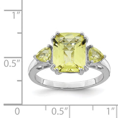 Sterling Silver Rhodium Checker-Cut Lemon Quartz Ring - 4