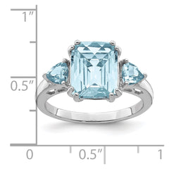 Sterling Silver Rhodium Checker-Cut Sky Blue & Sky Blue Topaz Ring - 2