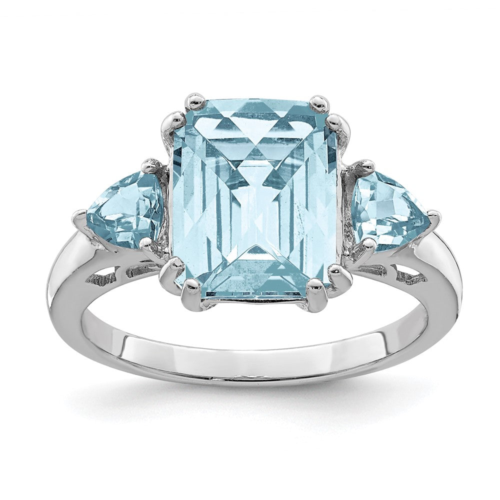 Sterling Silver Rhodium Checker-Cut Sky Blue & Sky Blue Topaz Ring - 4