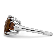 Sterling Silver Rhodium Checker-Cut Smoky Quartz Ring - 4