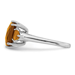 Sterling Silver Rhodium Checker-Cut Whiskey Quartz Ring - 2