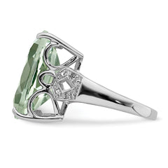 Sterling Silver Rhodium Green Quartz & Diam. Ring - 3