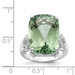 Sterling Silver Rhodium Green Quartz & Diam. Ring - 4