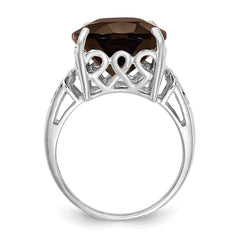Sterling Silver Rhodium Smoky Quartz & Diam. Ring - 7