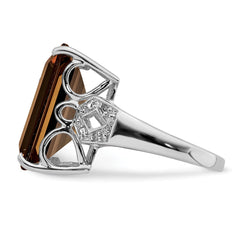 Sterling Silver Rhodium Smoky Quartz & Diam. Ring - 5