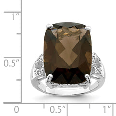 Sterling Silver Rhodium Smoky Quartz & Diam. Ring - 7