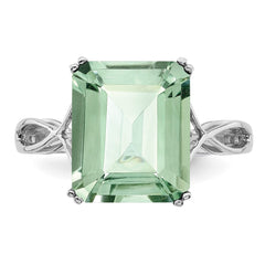 Sterling Silver Rhodium Green Quartz Ring - 5