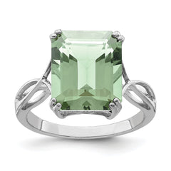 Sterling Silver Rhodium Green Quartz Ring - 5